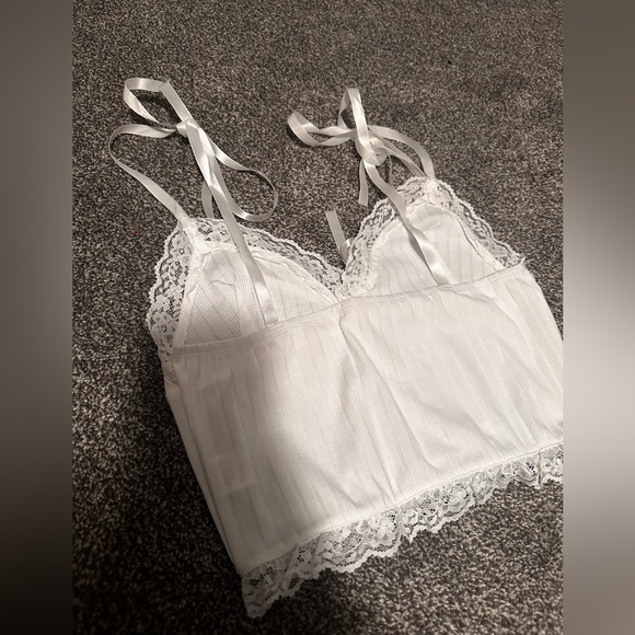 White Lace Baby Doll Ribbon Tie Crop Top Going Out Kawaii Lolita - Picture 4 of 4